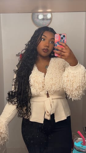 Customer photo review of Knit Fringe V-Neck Cardigan