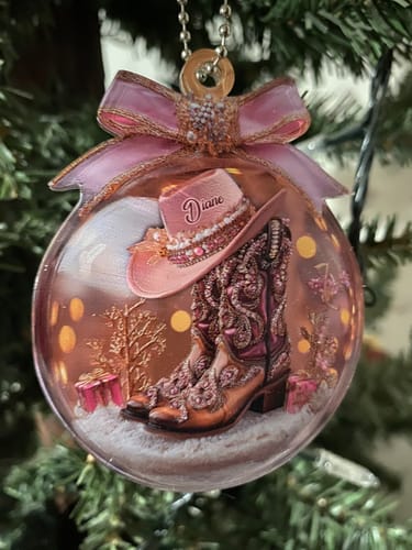 Customer photo review of Cowgirl Boots - Personalized Christmas Acrylic Ornament