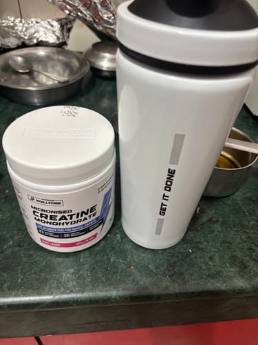 Customer photo review of Wellcore - Micronised Creatine Monohydrate (83 Servings, Fruit Fusion) + Premium Steel Shaker