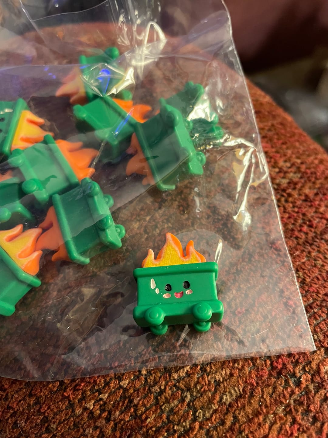Customer photo review of Green Mini Emotional Support Dumpster Fire