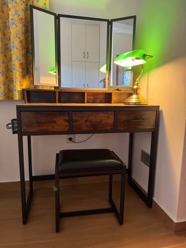 Customer photo review of Τραπέζι Μπουντουάρ Μακιγιάζ Τραπέζι Μεικαπ Τουαλέτας Κρεβατοκάμαρας με Σκαμπό Καθρέφτης Vintage Καφέ RV-T004B01