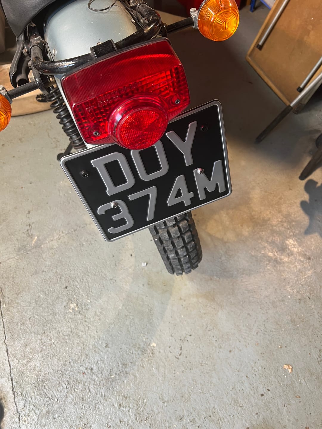 Customer photo review of Classic Metal Pressed Motorcycle Number Plate - 9 x 7 Inches