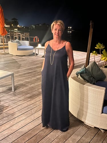 Customer photo review of Audrey Satin Jumpsuit | Amethyst Plum