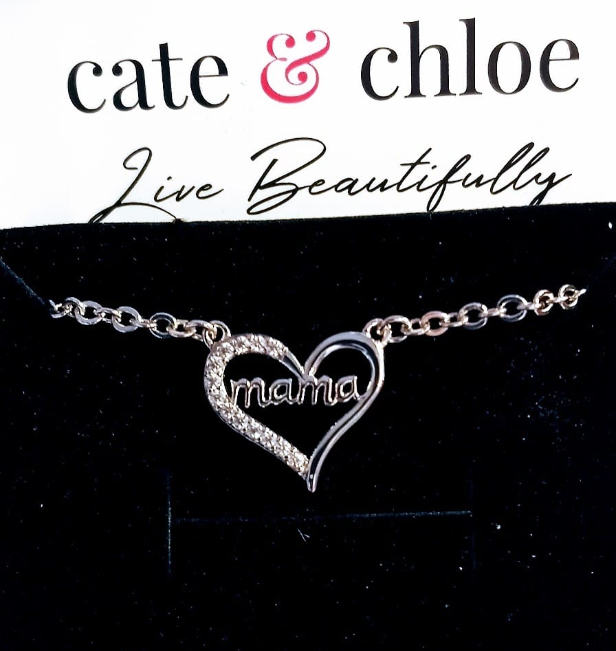 Customer photo review of Louise 18k White Gold Plated Mama Heart Necklace with Simulated Diamond Crystals