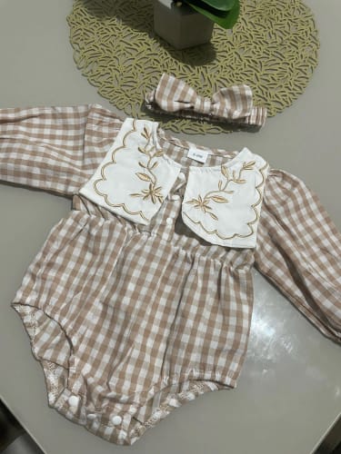 Customer photo review of Checkered  Embroidered Collar Romper