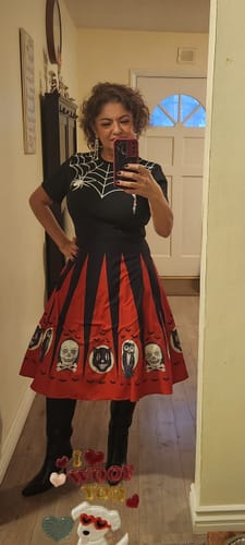 Customer photo review of 1950s Halloween Spider Web Print Patchwork Dress