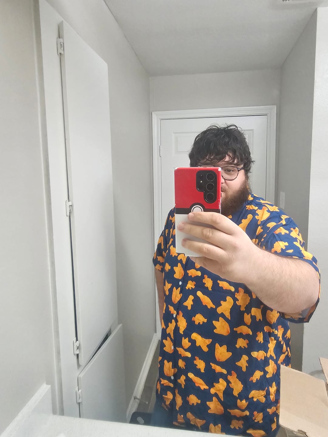 Customer photo review of Dinosaur Chicken Nuggets Blue Button Up Shirt