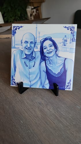 Customer photo review of Gepersonaliseerd Delfts Blauw Tegeltje – Upload Eigen Foto