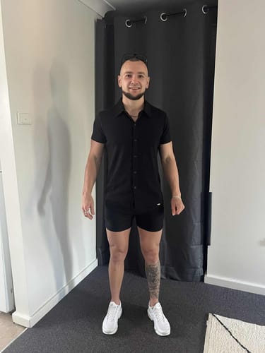 Customer photo review of Stretch Knit Short Sleeve Shirt - Black