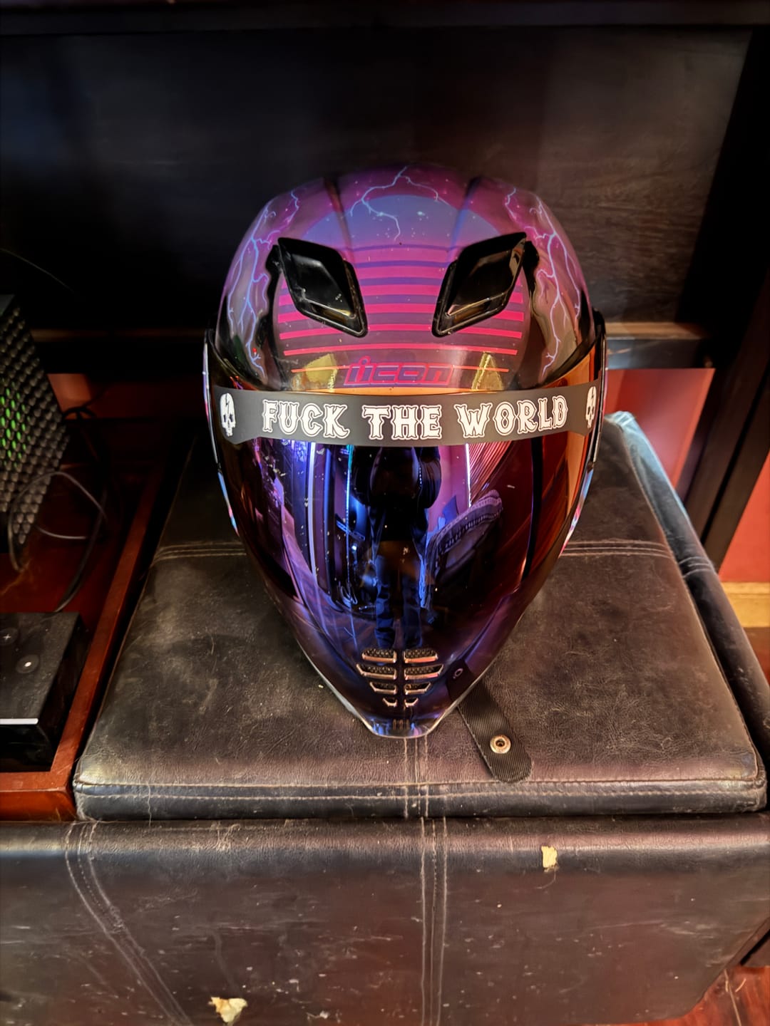 Customer photo review of FUCK THE WORLD HELMET VISOR