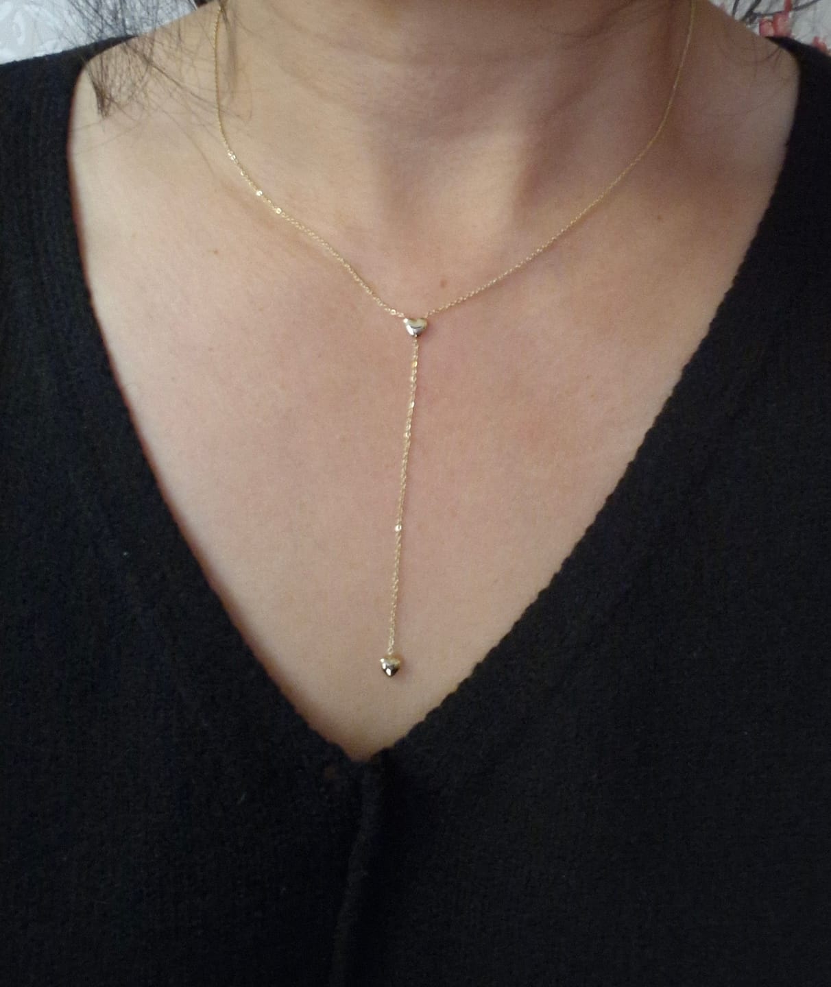 Customer photo review of Mini Heart Lariat Necklace