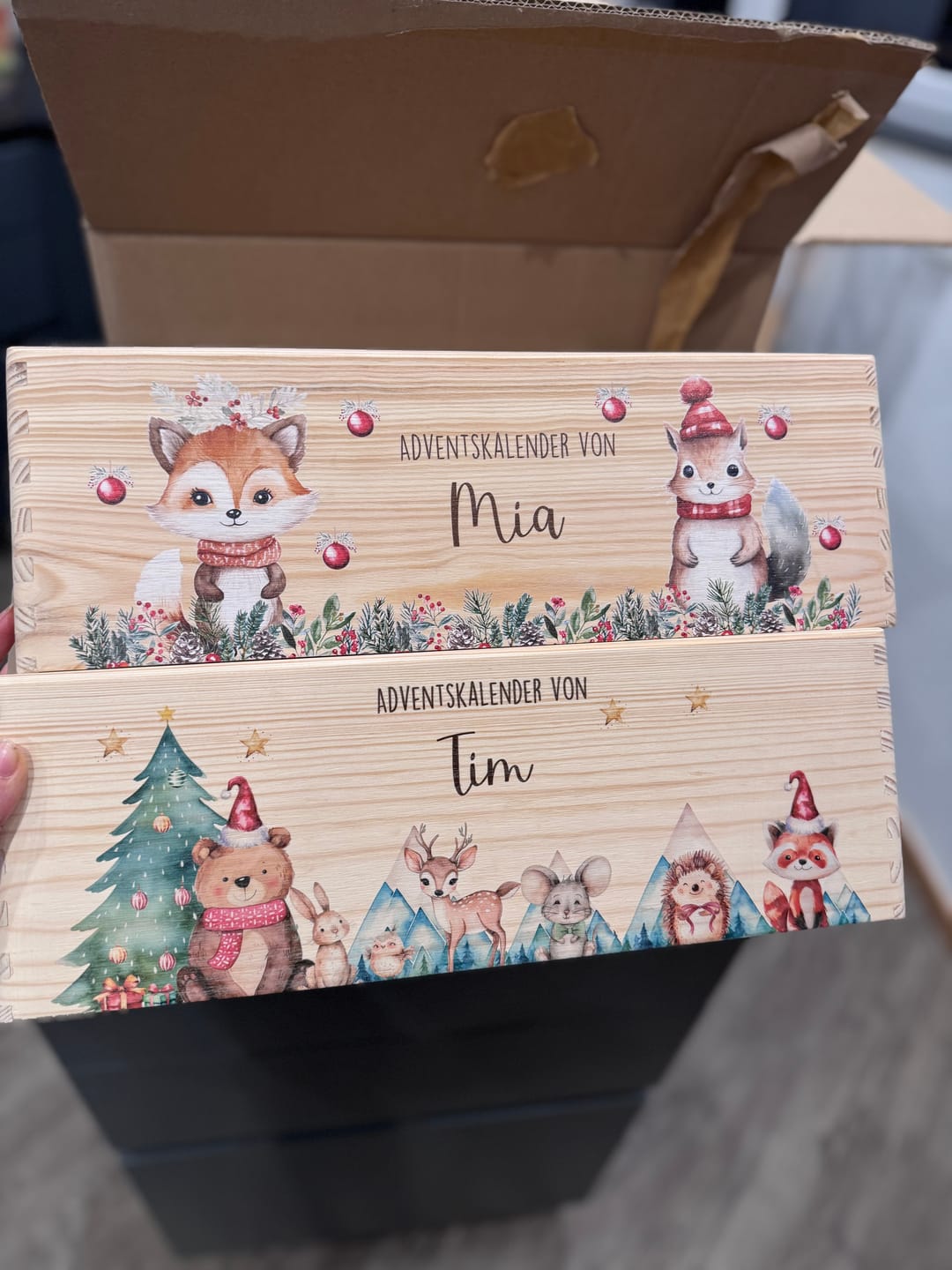 Customer photo review of Adventskiste zum befüllen "Weihnachten mit süßem Fuchs" personalisiert