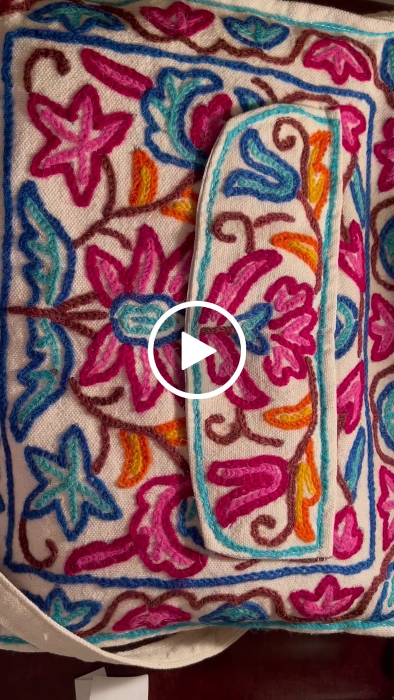 Customer video review of Kashmiri Hand-Embroidered Aari Cotton Bag