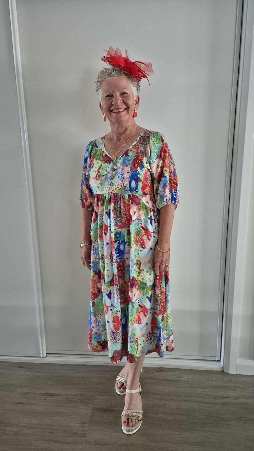 Customer photo review of Zandra Midi Dress in Red Multi