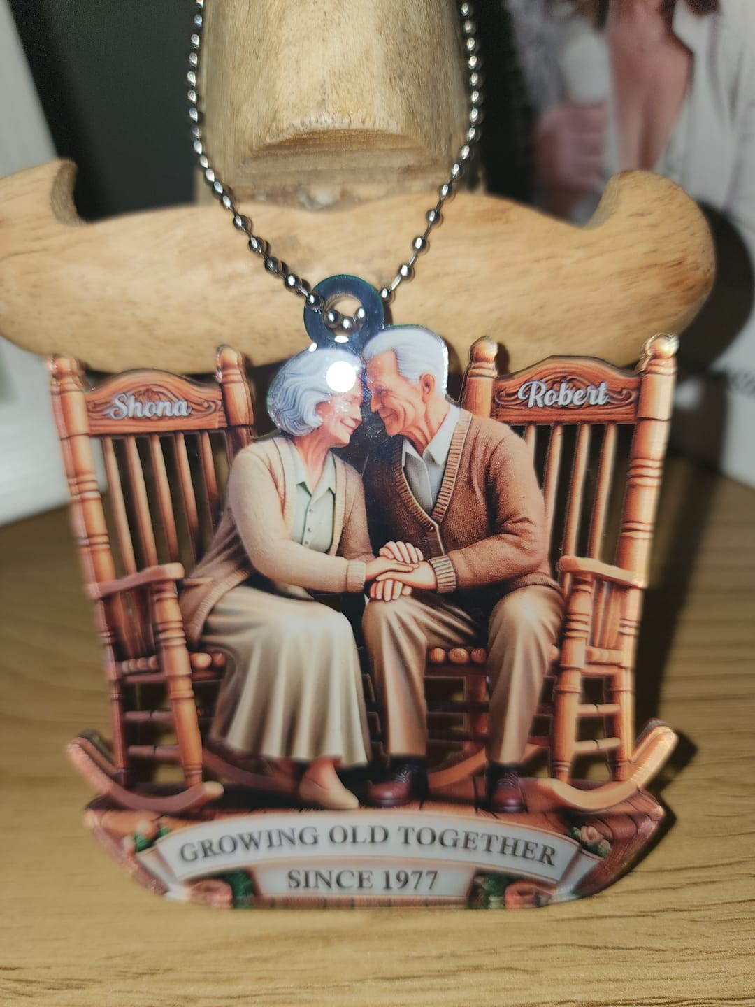 Customer photo review of Old Couple Sitting On Rocking Chairs Together Personalized Christmas Acrylic Ornament