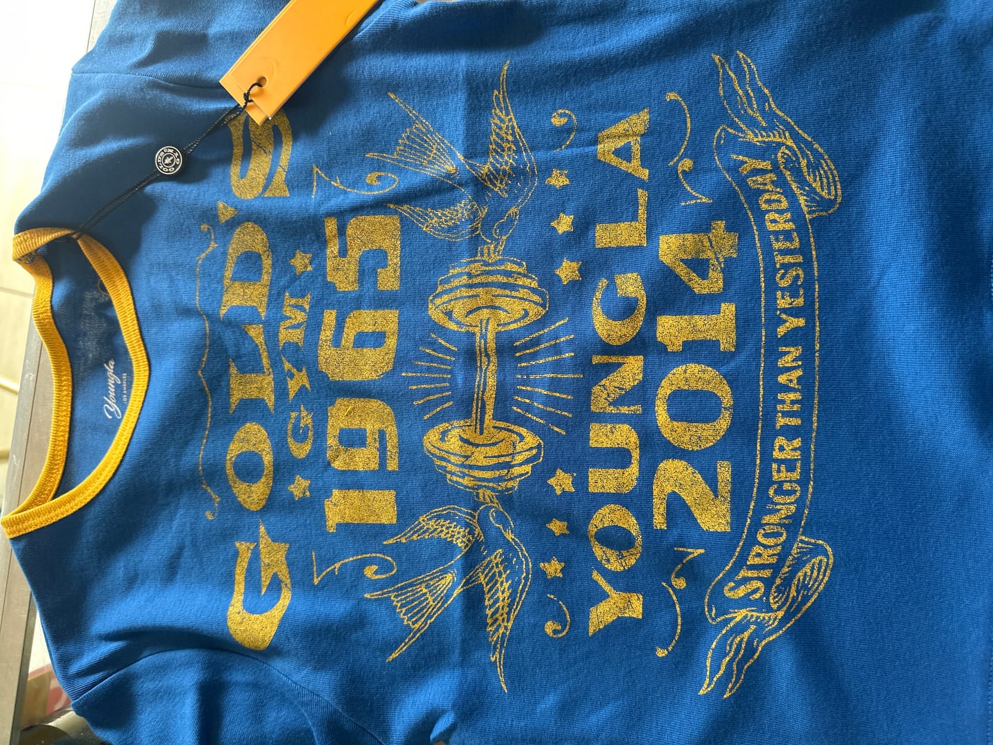 Customer photo review of W471 Gold's Gym Ringer Baby Tee