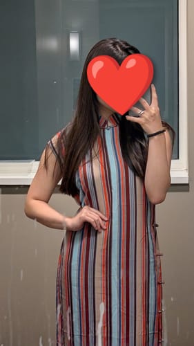 Customer photo review of Sheng Dao 省道 Province Road 1960s Retro Stripe Cap Sleeve Qipao