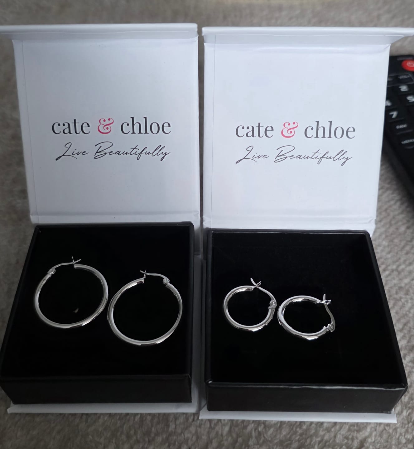 Customer photo review of Amy 18k White Gold Plated 20mm/30mm Hoop Earrings