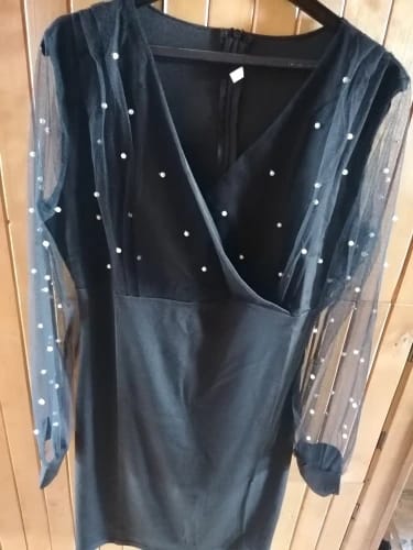 Customer photo review of Fashion Evening Dress Wonen Cocktail Party Sexy Retro Elegant Dress With Sequins Female See Through Long Sleeve Wrap Hip Dress