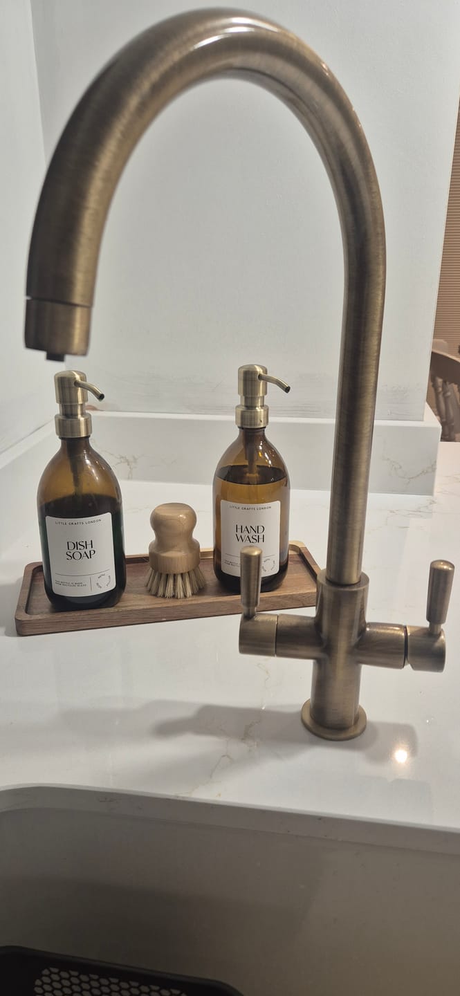 Customer photo review of Set of 2 Amber Glass Bottles 500 ML Long tray & Dish Brush