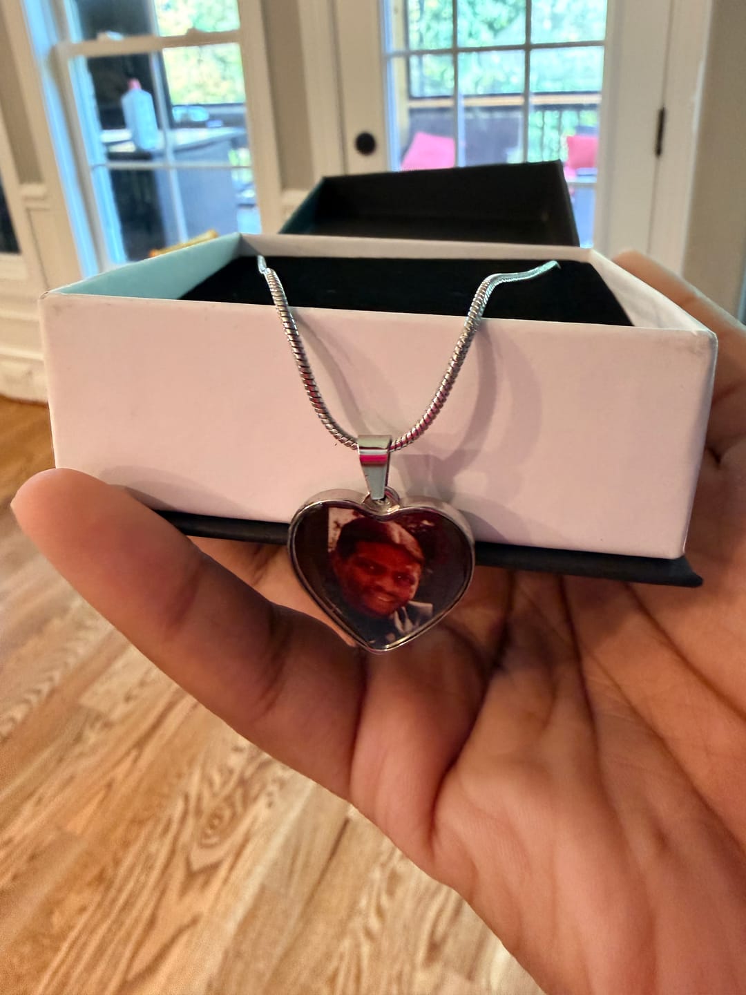 Customer photo review of Photo Engraved Necklace Memorial Gift