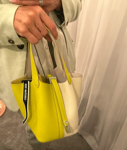 Customer photo review of HERMES 25S PICOTIN LOCK 18 IN WHITE AND LEMON YELLOW CALFSKIN SILVER HARDWARE