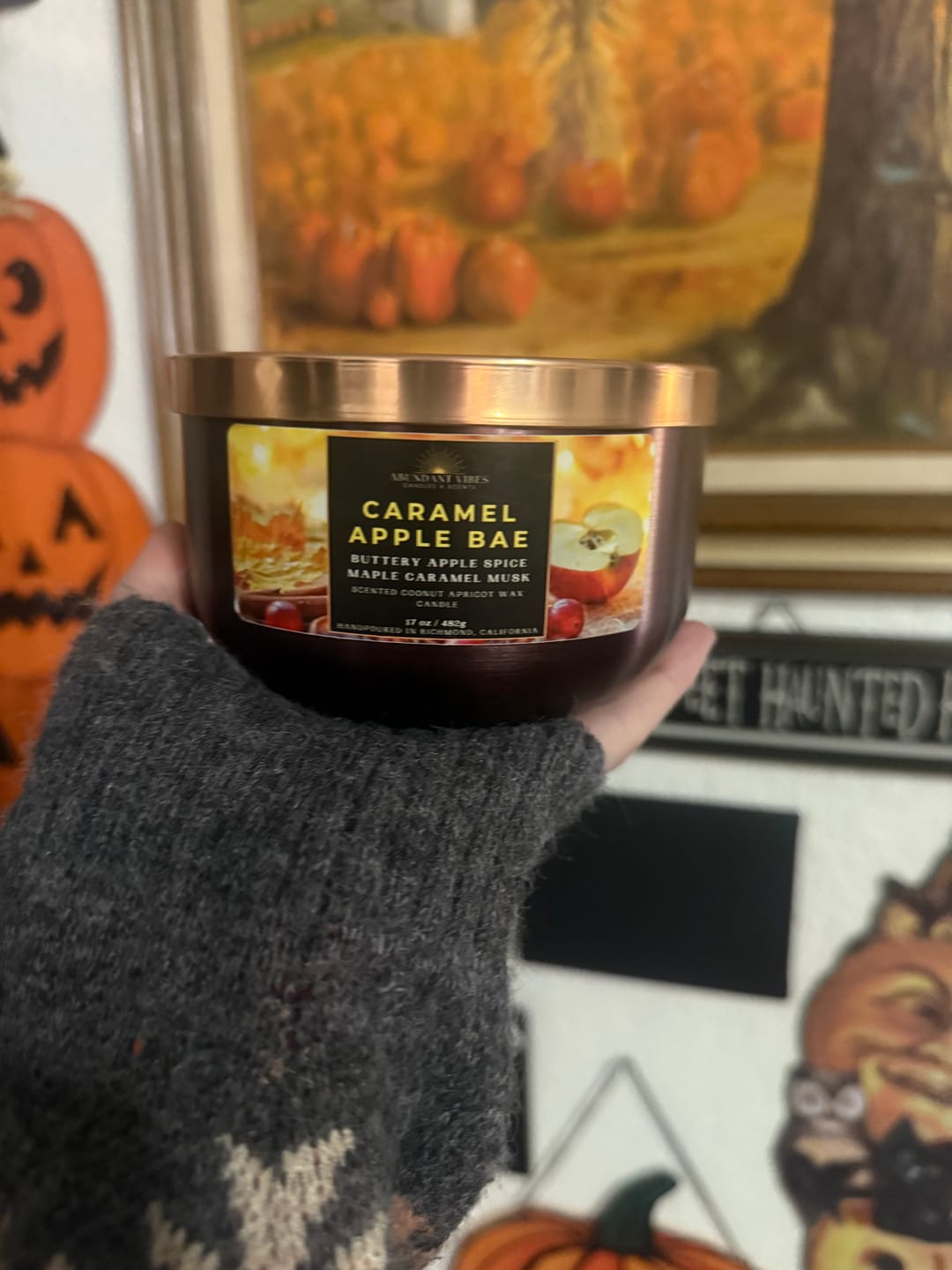 Customer photo review of Caramel + Apple Spice + Maple + Musk Candle | Caramel Apple Bae | Luxury Coconut Apricot Wax Candle