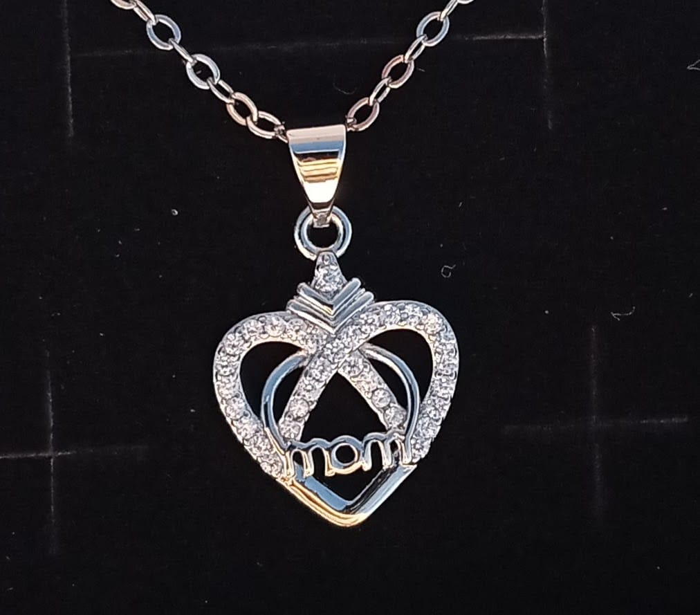 Customer photo review of Jenna 18k White Gold Plated Mom Heart Necklace with Simulated Diamond Crystals