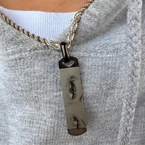 Customer photo review of Personalized Engravable Eyes Necklace