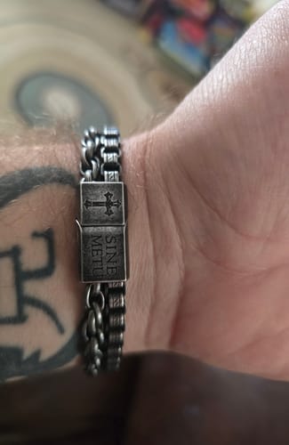 Customer photo review of Armor Of God Duel Chain Bracelet: Helps Pair Veterans with Service or Shelter Dogs
