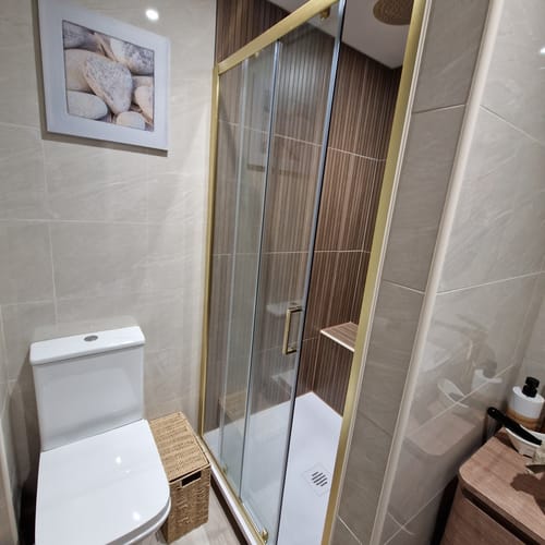Customer photo review of Rene 1000mm Sliding Shower Door - Brushed Brass
