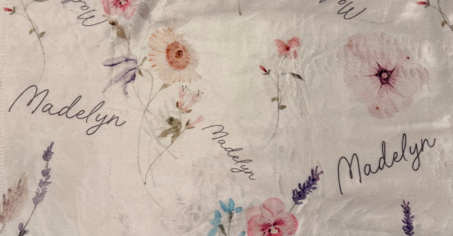 Customer photo review of Pretty wildflowers personalized baby girl blanket