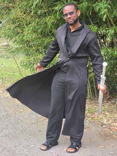 Customer photo review of Men's Ruffled Hem Stand Collar Long Sleeve Blazer SKUL25000