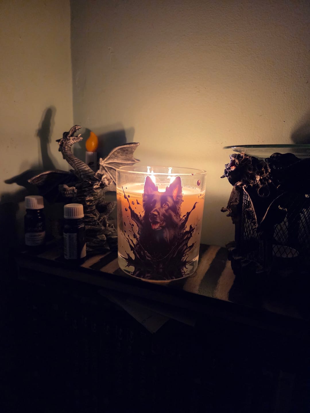Customer photo review of German Shepherd Black Ink Splash Xlarge Candle
