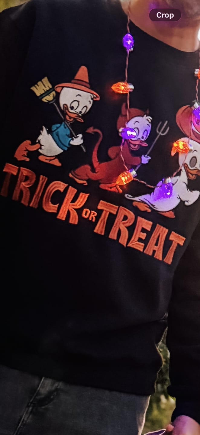 Customer photo review of Disney "Tricks, Treats, and Trouble" – Crewneck Sweatshirt