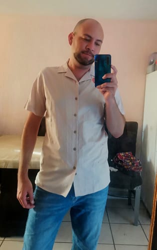 Customer photo review of Camisas Para Hombre Jacquard De Manga Corta B51361 Arena