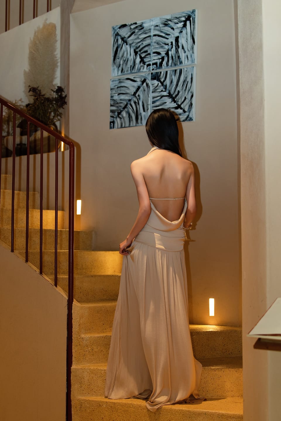 Customer photo review of ROVENTE Draped Backless Rose Maxi Dress