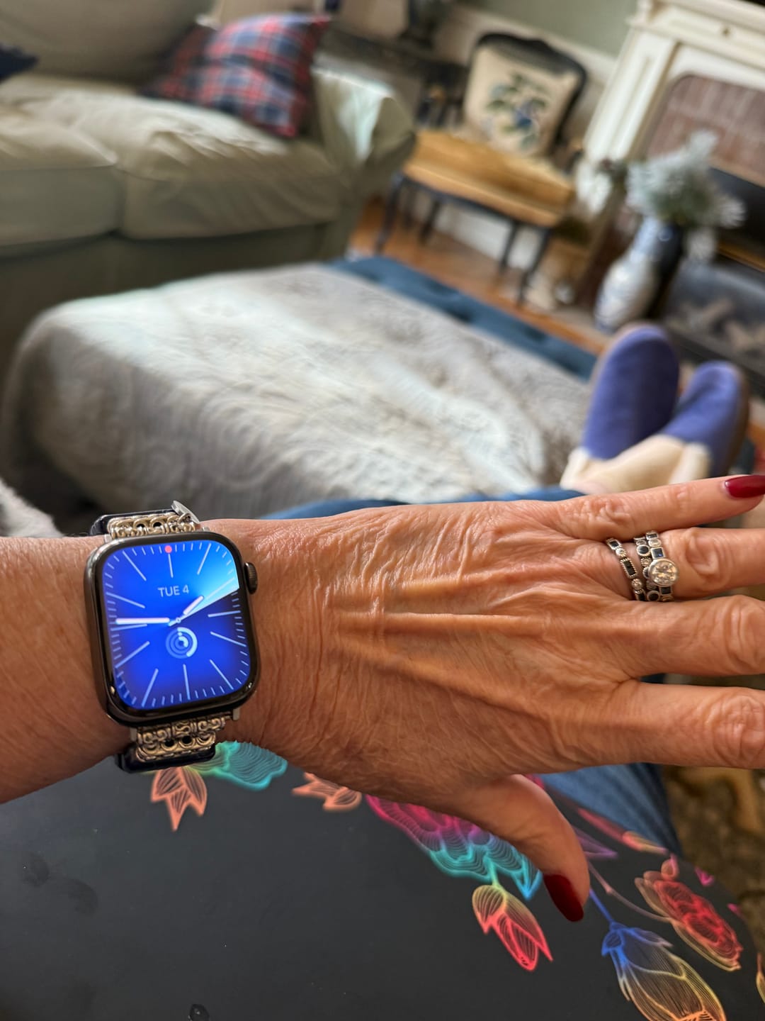 Customer photo review of Dark Navy Tibetan Jasper Stretch Apple Watch Strap