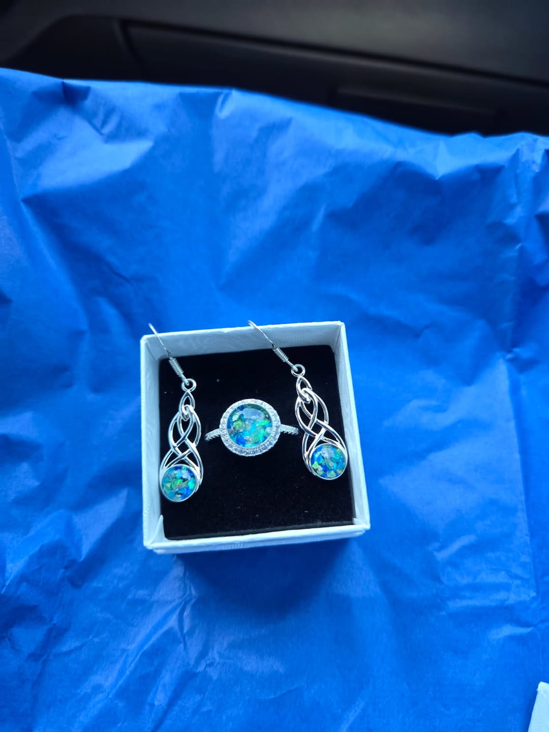Customer photo review of Celtic Silver and Opal Earrings