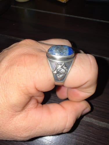 Customer photo review of Wolf Head Lapis Ring