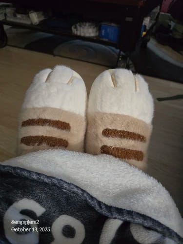 Customer photo review of Warm 3D Cat Paws Furry Slippers