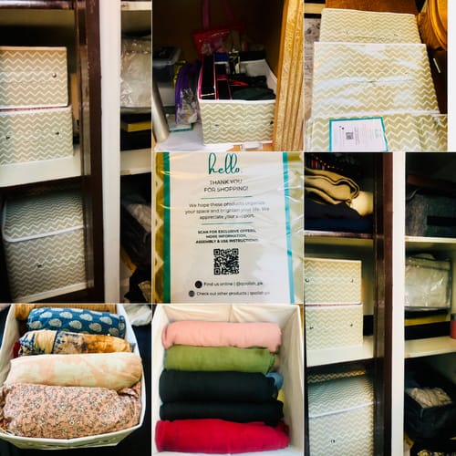Customer photo review of Qoolish Clothes Organizer Pack of three - White Stripe