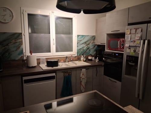 Customer photo review of Plaque PVC Imitation Marbre Bleuté Oslo – Imperméable et facile à poser