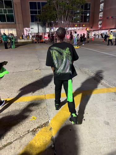 Customer photo review of Mixed Emotions Goblin Rhinestone Tee Black