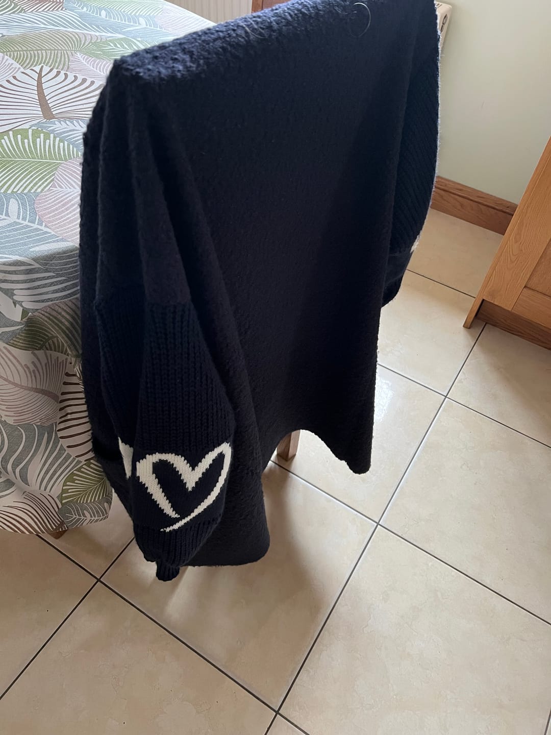 Customer photo review of Yvonne Navy Heart Sleeve Coatigan