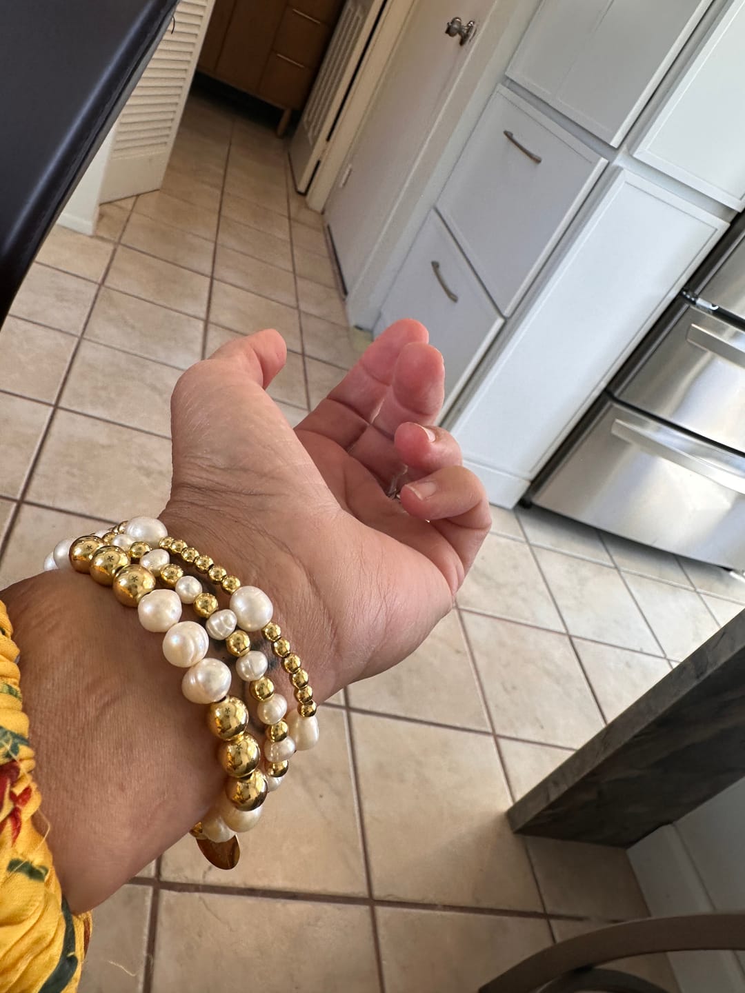Customer photo review of Golden Freshwater Pearl Stretch Apple Watch Strap