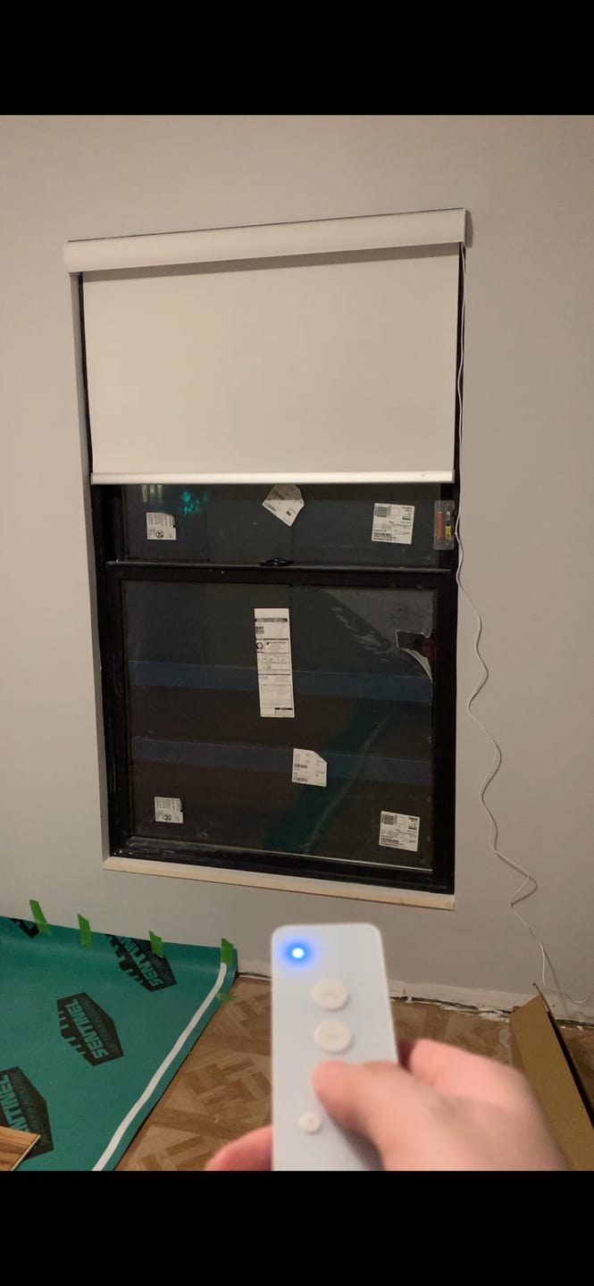 Customer photo review of SmartWings Motorized Roller Shades 100% Blackout Safari