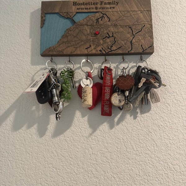 Customer photo review of Custom Coordinates Key Holder Wall Rack with Hooks - Personalized City Map Key Organizer for Housewarming Gift