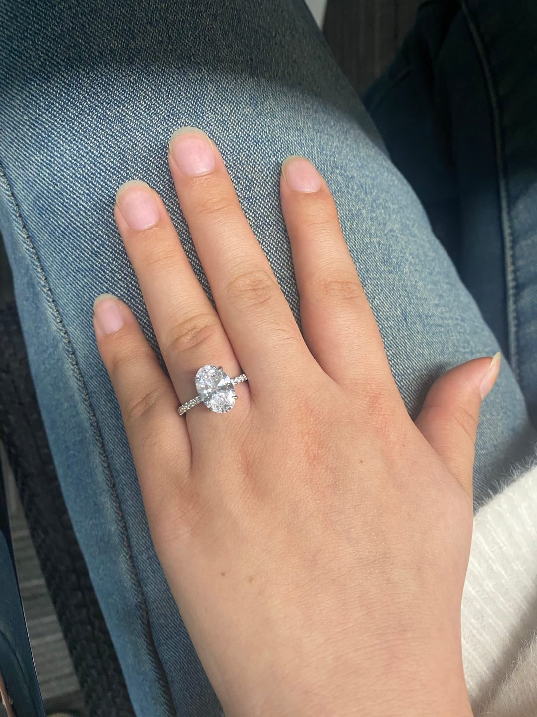 Customer photo review of S925 4.0Ct Oval Cut Classic Hidden Halo Pavé Engagement Ring Promise Ring