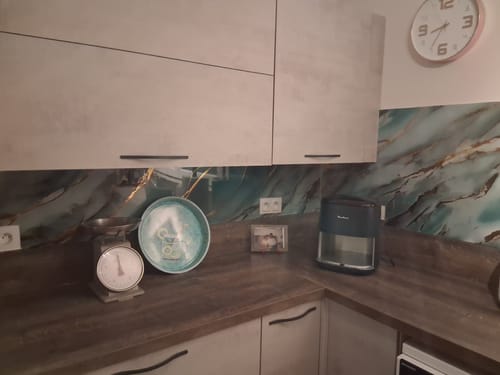 Customer photo review of Plaque PVC Imitation Marbre Bleuté Oslo – Imperméable et facile à poser